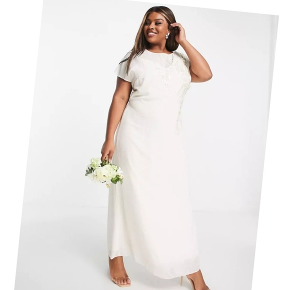 HOPE & IVY | Tie-Back Embroidered Maxi Wedding Dress in Ivory sz 14 - Picture 14 of 16